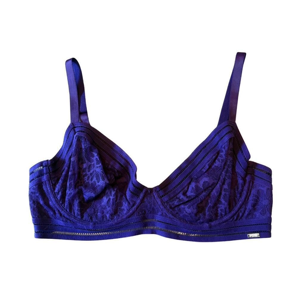 Victoria’s Secret PINK Purple Lace Underwire Bra 36C/D 783B2‎